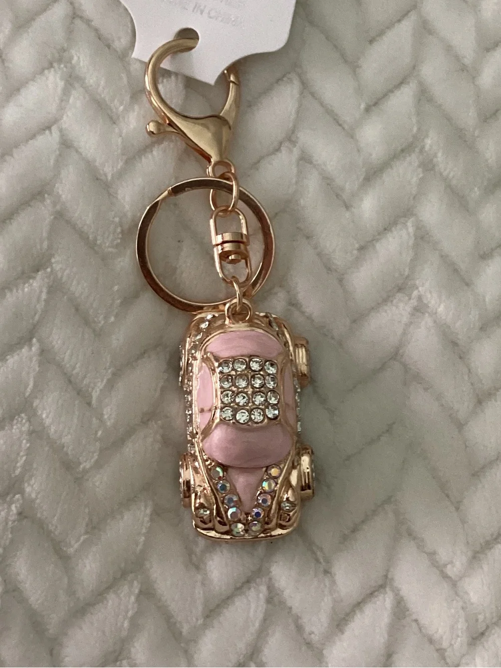 Pink Rhinestone Car  Purse Charm Keychain Keyring - Fashion Accessory